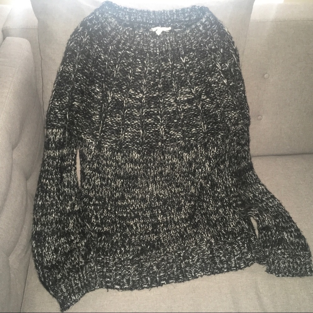 Promesa soft sweater loosely knit see thru crewneck black grey white mul…